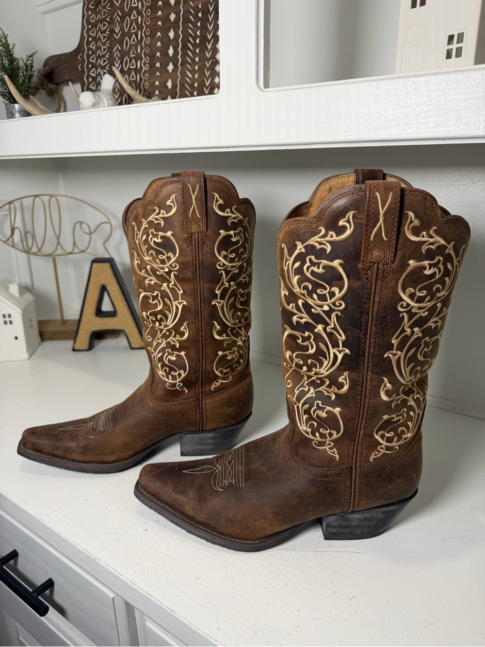 Twisted X Womens 9B Brown Leather Snip Toe Embroidered Cowboy Cowgirl Boots